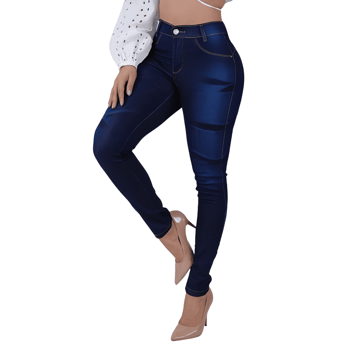 Calça Jeans Modeladora Azul Escuro Cintura Alta